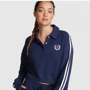 Victoria Secret Pink Fleece Cropped Navt Polo Sweatshirt Sz XL NWT